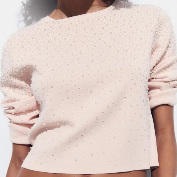 NWT PASTEL PINK BEADED KNIT TOP - Picture 1 of 9